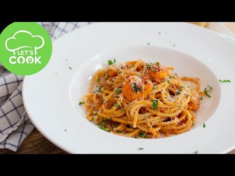 REZEPT: Spaghetti mit Garnelen und Tomaten- Sahnesauce
