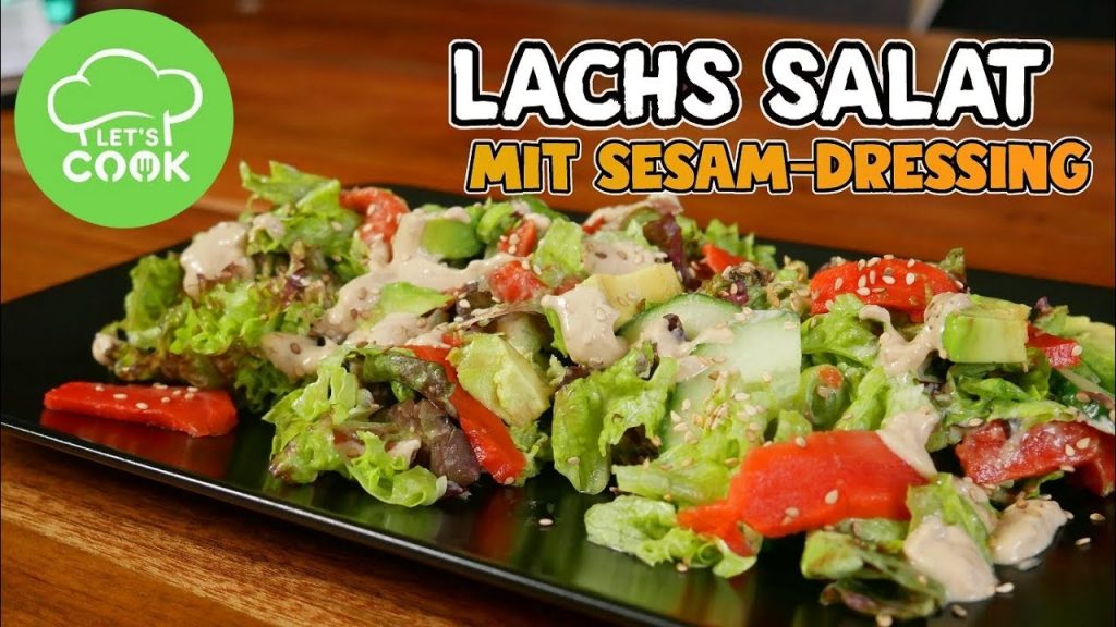 Salat mit Lachs und Avocado in 5 Minuten! + Sesamdressing