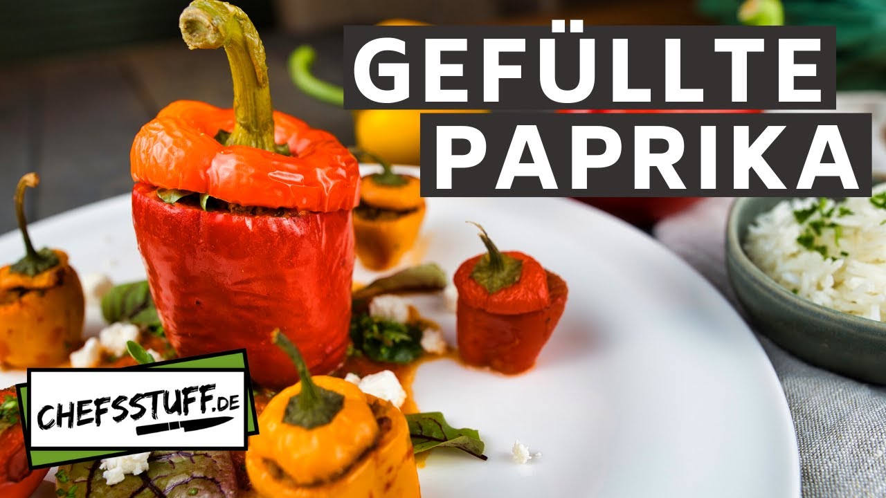 Gefüllte Paprika mit Hackfleisch und Feta | Tomatensoße | Reis | schnelles Mittagsessen #MitMir