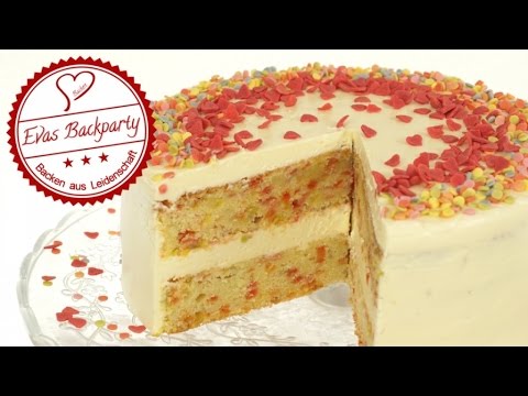 Confetti Cake / Sprinkle Cake / Torte mit bunten Streuseln / Valentinstag / Backen / EvasBackparty