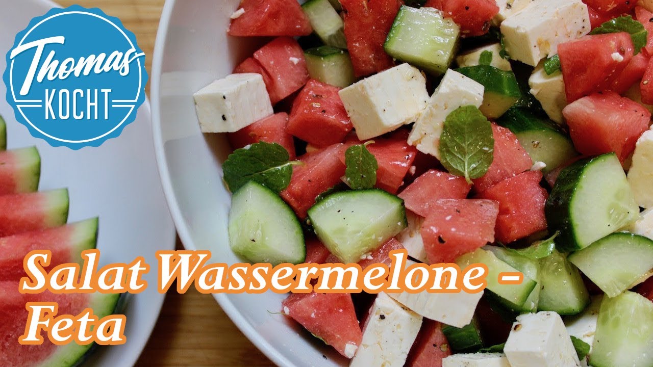 Wassermelonensalat mit Feta und Minze / Beilage zum Grillen / Thomas ...