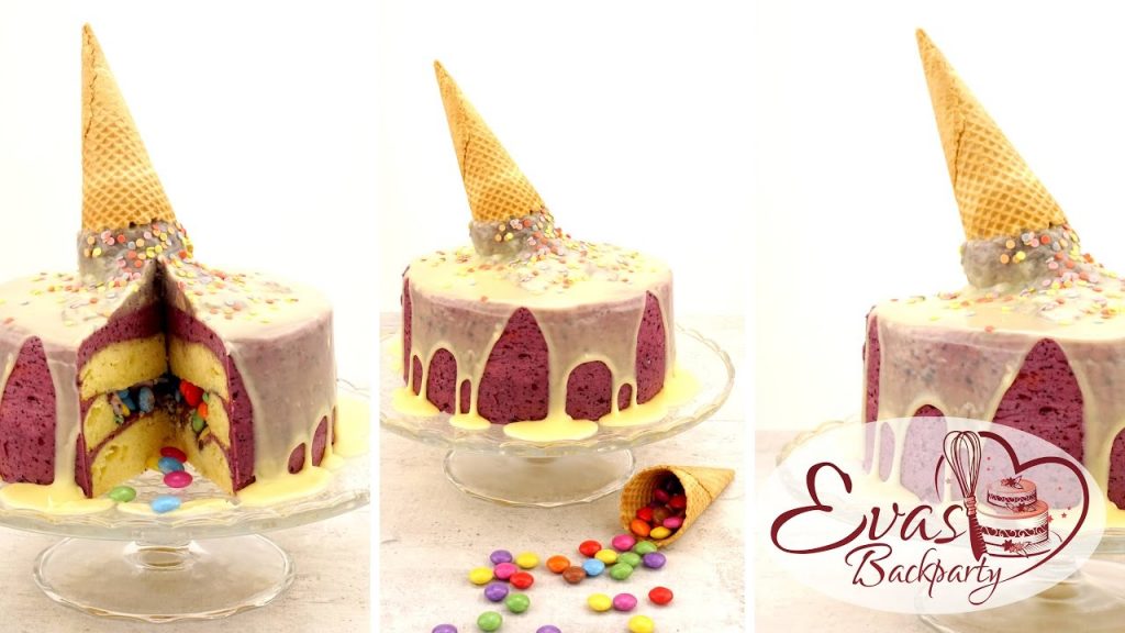 Smarties-Pinata-Torte mit unechtem geschmolzenem Eis / drip cake / Geburtstag / Backen evasbackparty