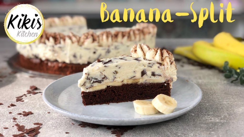 Bananentorte mit Stracciatellacreme und Schokoboden | Banana Split Torte | Stracciatella Torte