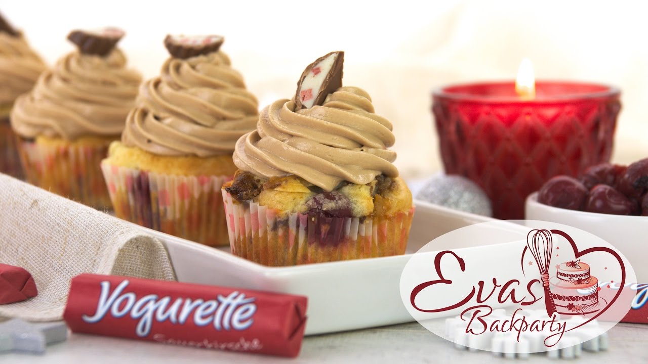 Yogurette-Cupcake / Cupcakes Yogurette Limited Edition Sauerkirsche, Marzipan / Backen evasbackparty