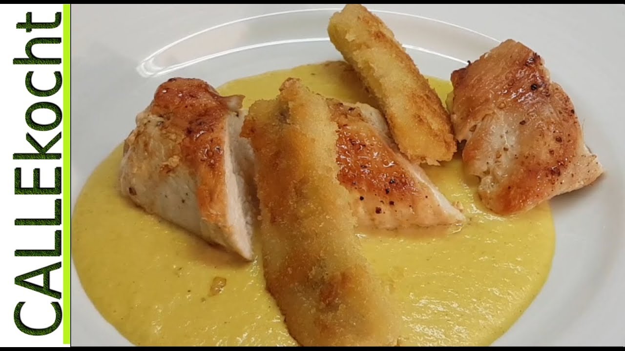 Saftige Hähnchenbrust auf Currysoße mit gebackener Banane - Omas Rezept