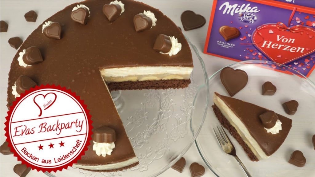 Milka-Herz-Torte, sage Dankeschön / Muttertag / Schokobananentorte / Milkatorte / EvasBackparty