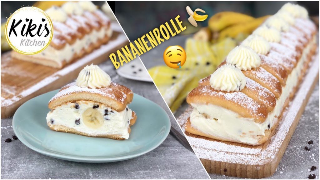 Ohne Backen: die perfekte NO BAKE Bananenrolle aus dem Kühlschrank mit Löffelbiskuits / blitzschnell