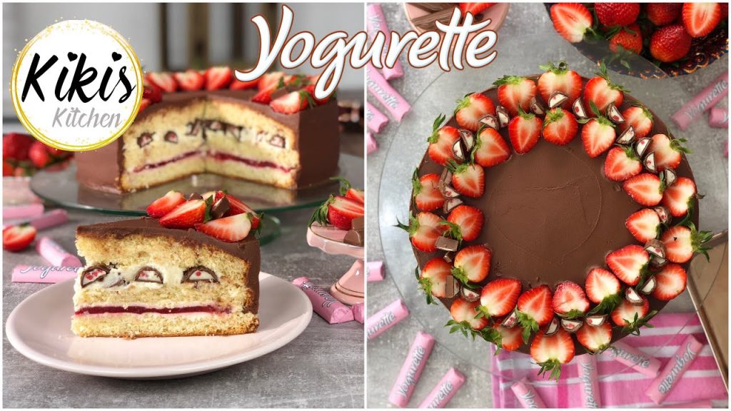 Yogurettetorte | Yogurette Torte mit Erdbeeren | Sahnecreme Fruchteinlage Erdbeertorte | Fruchttorte