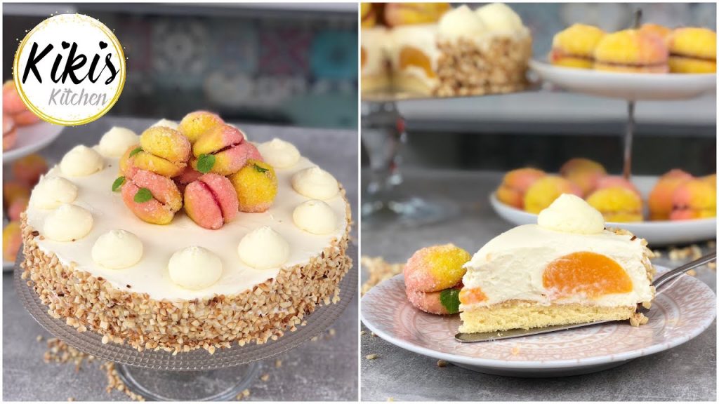 Pfirsichtorte mit Praskovki Keksen | Pfirsichkekse | Pfirsich Torte Rezept | Peach Cake