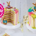Drip Cake - Ostertorte mit bunten Regenbogenfarben und Schokoladen Häschen / Sallys Welt