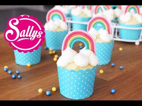 Regenbogenmuffins / Muffins mit Regenbogen-Dekoration aus Modellierschokolade / Sallys Welt