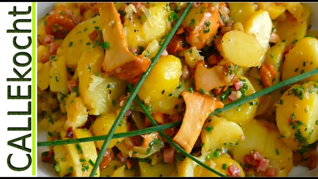 Lauwarmer Salat von Pfifferlingen und Kartoffeln-Rezept. Lukewarm salad of chanterelles and potatoes
