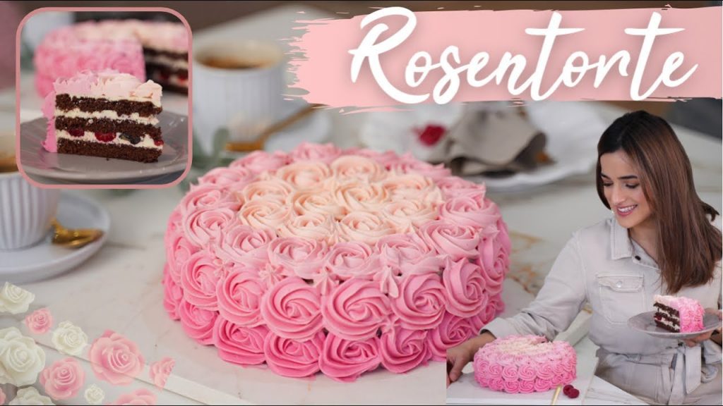 Rosentorte im Ombré Look – Valentinstags-Torte / Geburtstagstorte mit Buttercreme-Rosen / Ombre Cake