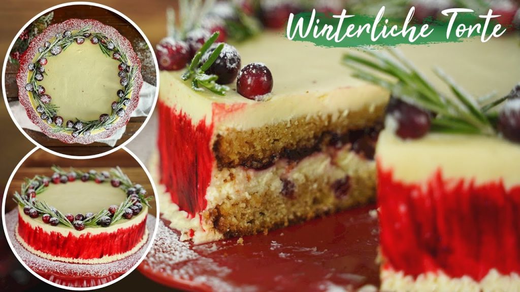 Feiertags-Torte / Winterliche-Torte /Festtagstorte mit Lebkuchen-Boden, leckerer Creme&Preiselbeeren
