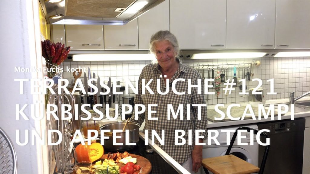 Kürbissuppe mit Scampi und Apfel in Bierteig – Terrassenküche #121