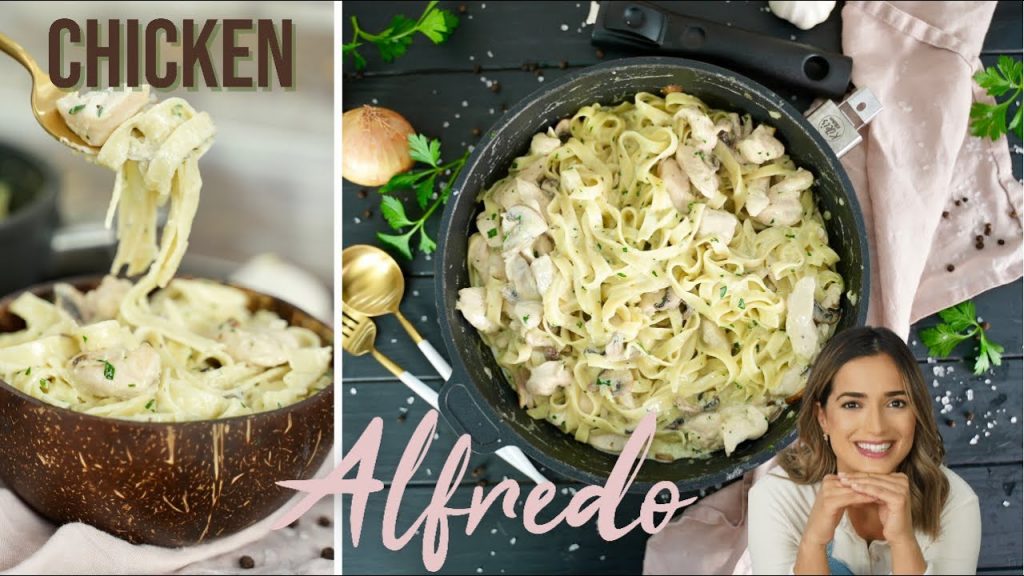 Einfaches Chicken Alfredo Rezept – 20 Minuten Rezept / Nudeln mit Hühnchen in cremiger Soße