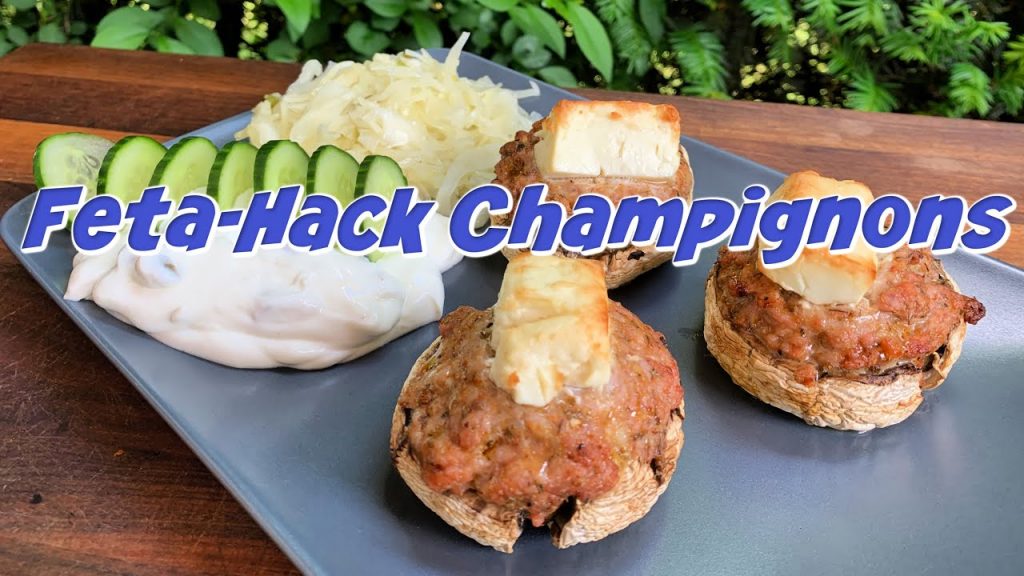 Hack-Champignons mit Feta – schneller Snack vom Grill