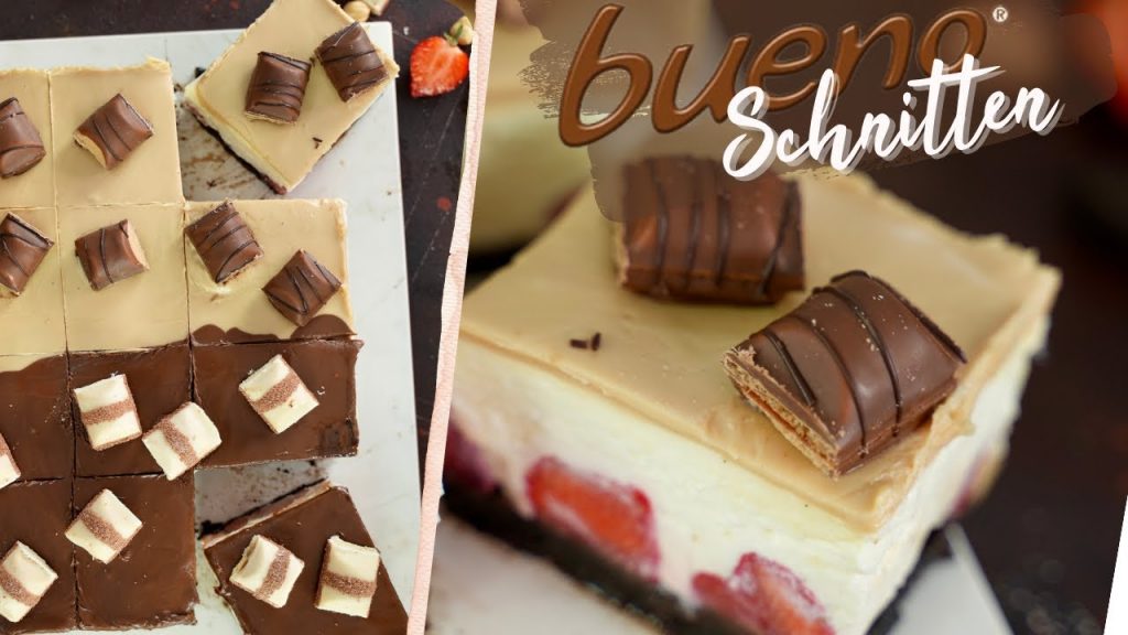 Erdbeer-Bueno-Schnitten ohne Backen / nur 45 Minuten / No Bake Blechkuchen mit Erdbeeren und Bueno