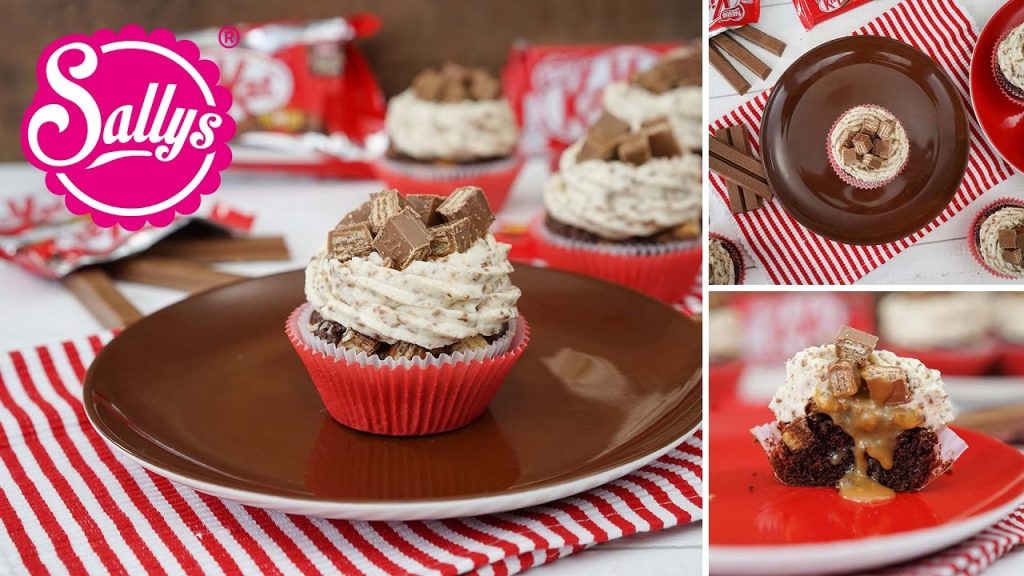 Kitkat Schokoladen Cupcakes mit flüssigem Karamell / Sallys Welt