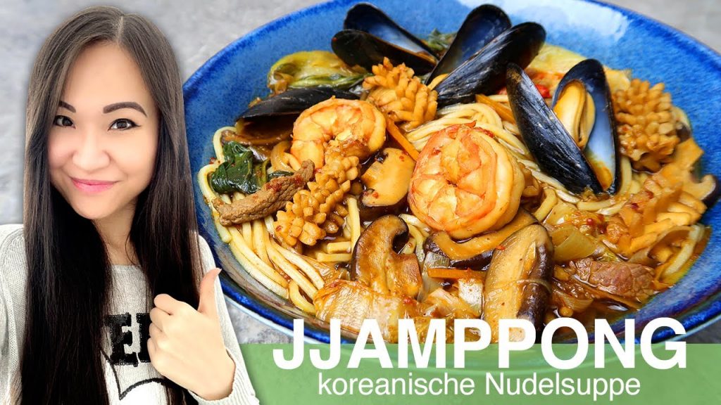 REZEPT: Jjamppong | koreanische Nudelsuppe mit Meeresfrüchten | leckere scharfe Nudeln kochen