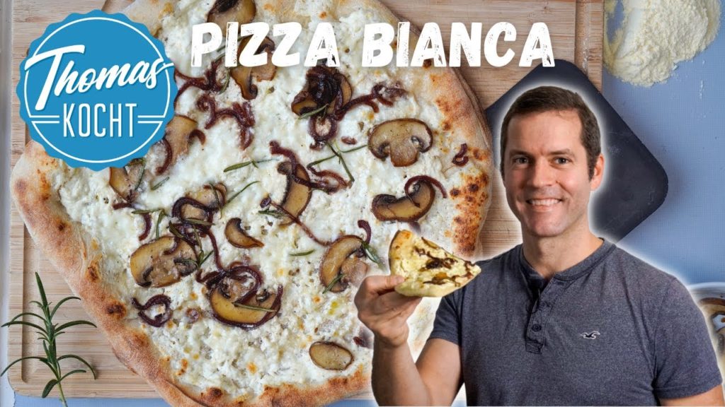 Pizza Bianca – weiße Pizza mit Ricotta, Pilzen und Balsamicozwiebeln