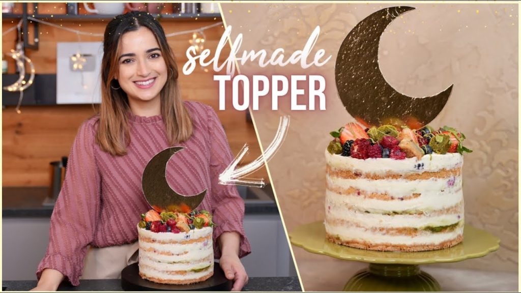 Eid- / Bayramtorte mit selbstgemachtem Cake Topper 🌙 Semi Naked Cake mit Früchten