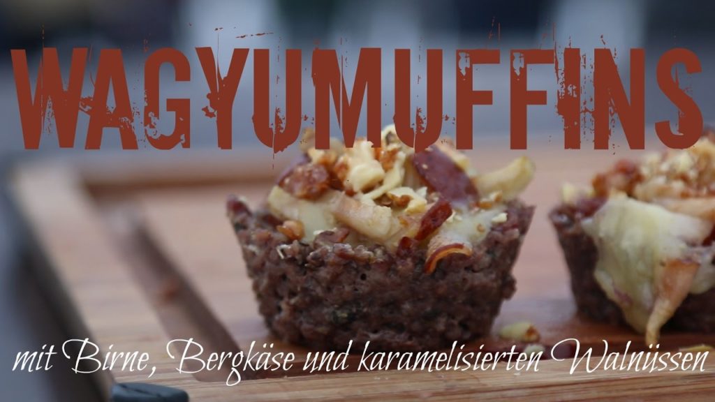 Wagyu-Muffins mit Birne und kandierten Walnüssen
