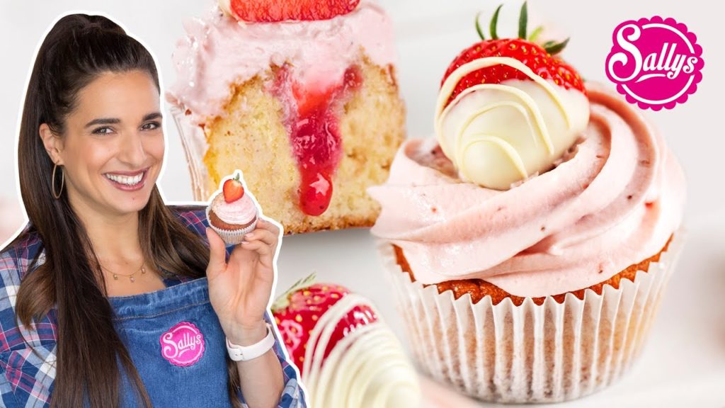 Erdbeer Cupcakes – einfaches Rezept mit fruchtiger Füllung (3 versch. Dekoration) 😍🍓