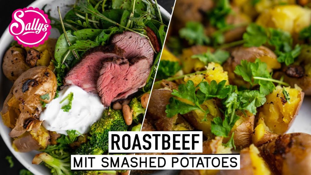 Roastbeef mit Smashed Potatoes, Gemüsepfanne und Salat / Sallys Welt