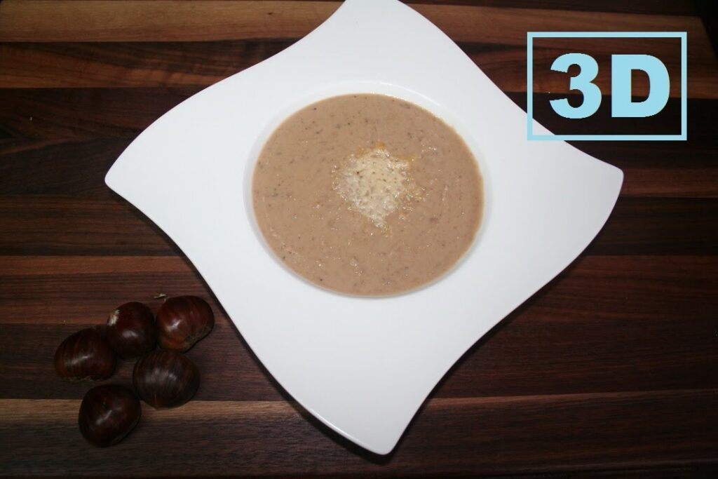 Holiday Special: Grilled Chestnut Soup with Parmesan Chip (3D Version)