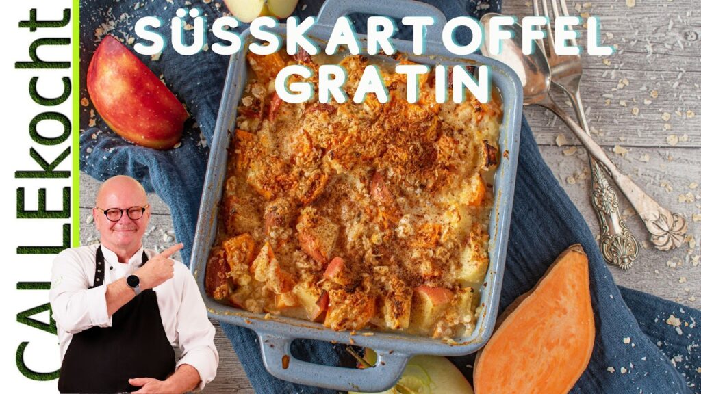 Süßkartoffel-Auflauf mit Käse im Ofen lecker zubereiten. Bestes Rezept